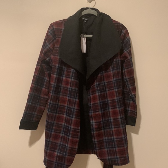 🔴⚫️BLACK BURGUNDY CHECKERED TRENCH JACKET⚫️🔴 - Picture 9 of 10